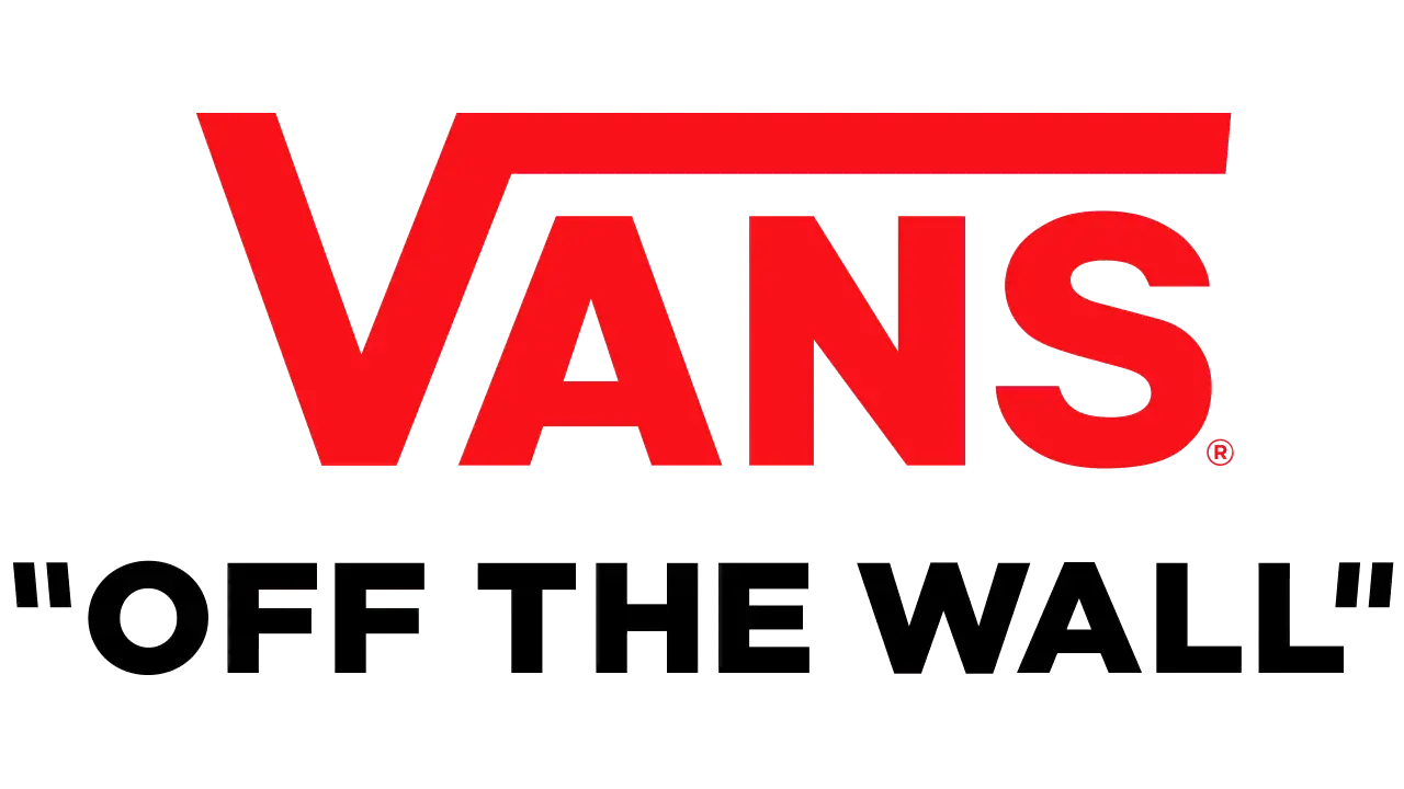 Vans-Logo mit dem Schriftzug "VANS" in Rot und "OFF THE WALL" in Weiß. Die Vans Bedeutung steht für Freiheit und Individualität.