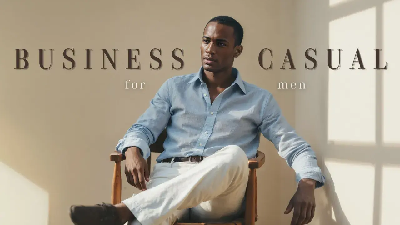 Ein Mann in einem hellblauen Leinenhemd und weißen Hosen, perfekt für den Business Casual Look.