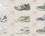 Neun Sneaker-Modelle von New Balance zeigen die Vielfalt und Unterschiede ihrer Designs, von Retro- bis zu modernen Laufschuhen.