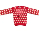 Roter Pullover mit weißem Schafmuster und einer schwarzen Schaf-Applikation in der Mitte. Ein echter Hingucker, vielleicht der teuerste Pullover der Welt?