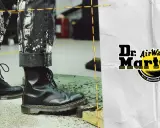 Dr. Martens Stiefel mit auffälliger Hose, die die Qualität und die Dr. Martens Garantie unterstreichen.