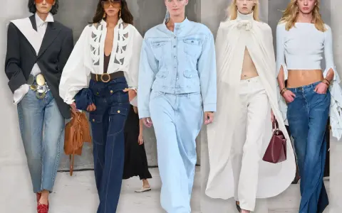 Modelle präsentieren verschiedene Styles, welche Jeans sind im Trend: weite Schnitte, Cargo-Jeans und helle Waschungen.