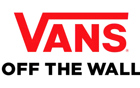Vans-Logo mit dem Schriftzug "VANS" in Rot und "OFF THE WALL" in Weiß. Die Vans Bedeutung steht für Freiheit und Individualität.