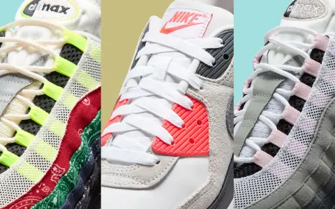 Drei verschiedene Nike Air Max Modelle im Detail. Ein bunter Paisley-Print trifft auf Neon-Akzente, ein weiterer Schuh zeigt leuchtendes Korallenrot und der dritte Sneaker besticht durch zarte Rosa-Details. Ein aufregender Air Max Release!