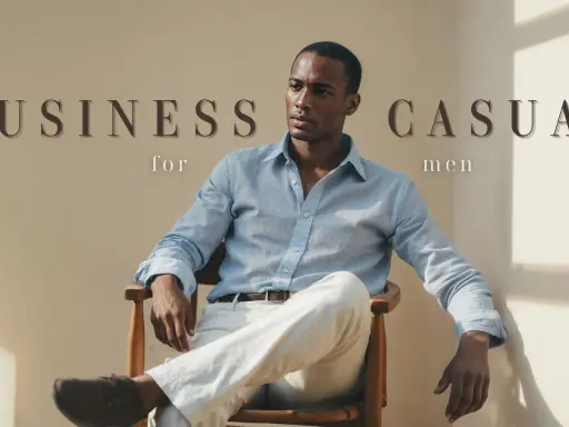 Ein Mann in einem hellblauen Leinenhemd und weißen Hosen, perfekt für den Business Casual Look.