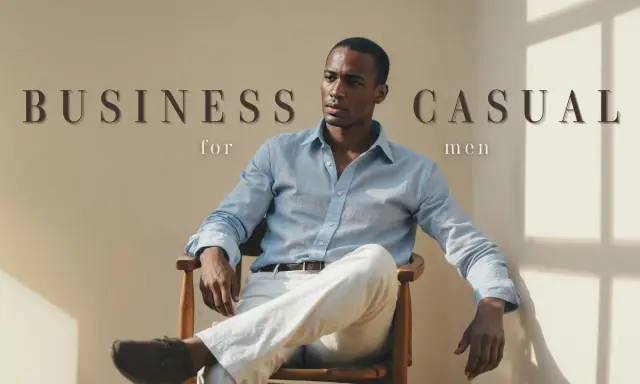 Ein Mann in einem hellblauen Leinenhemd und weißen Hosen, perfekt für den Business Casual Look.