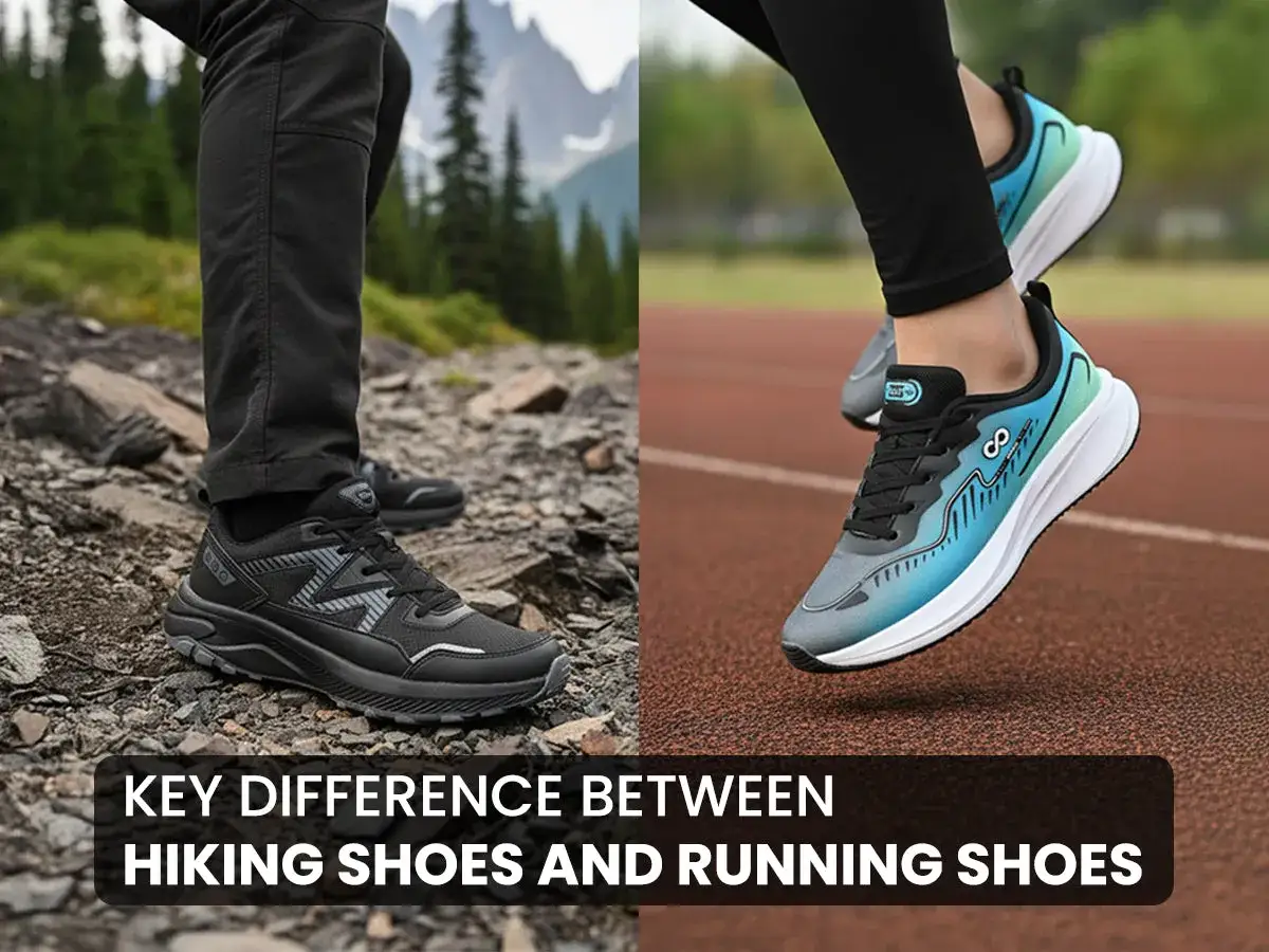 Wander- und Laufschuhe im Vergleich. Der Unterschied liegt im Gewicht und der Stabilität.
