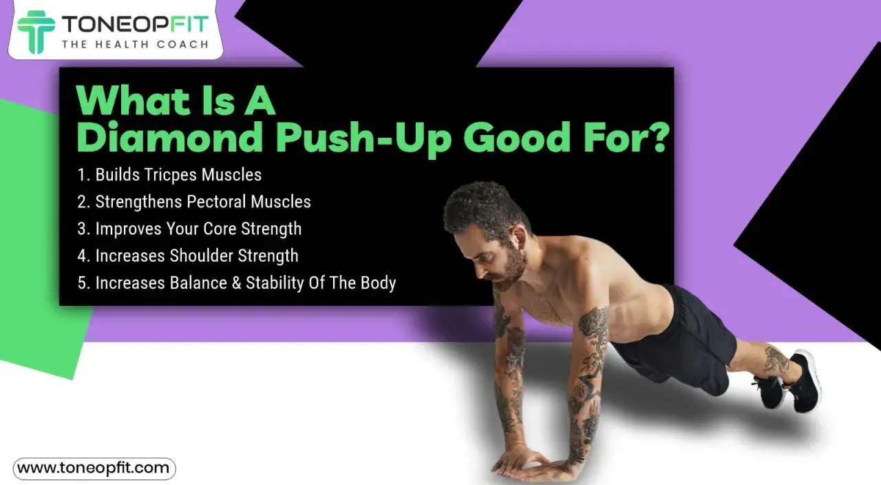 Mann in Liegestützposition, die die Vorteile von Diamond Push-Ups zeigt: Muskelaufbau, Kraft und Balance.