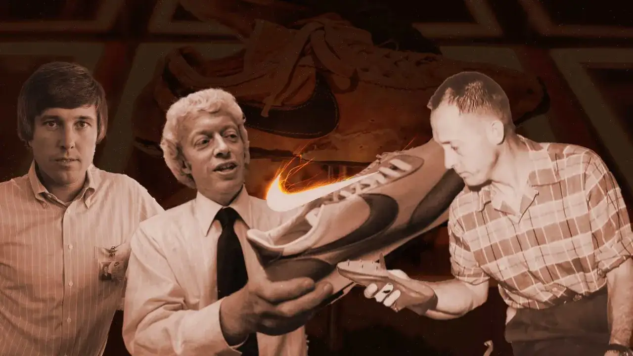 Drei Männer, die die Anfänge von Nike zeigen. Seit wann gibt es Nike? Seit 1964, als Bill Bowerman und Phil Knight das Unternehmen gründeten.